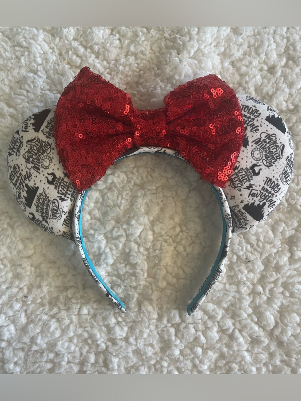 Taylor Swift Lyrics Sequin Red Bow Mickey Mouse Ear Headband